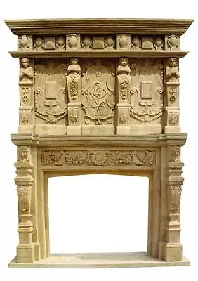 Monumental Hand Carved Marble Castle Victorian Mantel - Hl004 • $12500