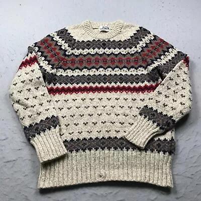 VINTAGE Woolrich Sweater Mens Small Beige Fair Isle Wool Knit Heavy 80s 90s USA • $39.99