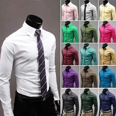 Mens Dress Shirts Clothes Luxury Casual Slim Fit Korean Long Sleeves Shirts Tops • $28.04