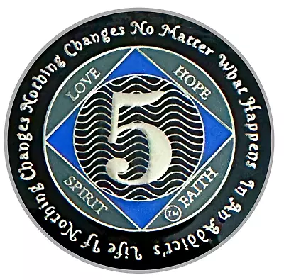 NA 5 Year Medallion Silver Blue Color Epoxy Plated Narcotics Anonymous Coin • $25.99