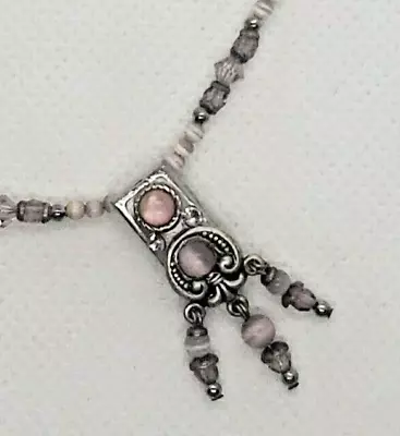 VTG Michal Golan Necklace Swarovski Crystals Glass Beads Stamped Pink Lavender • $29.99