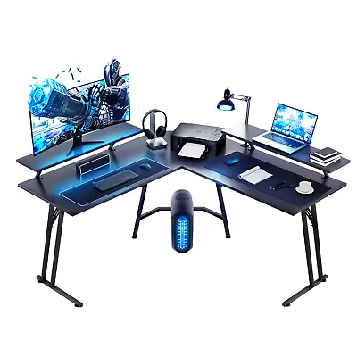 Gaming Desk Corner Desk L Shaped Computer Desk With Two Monitor Stand • £69.99