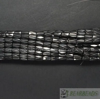 100Pcs Natural Magnetic Jet Hematite Gemstone Faceted Tube Spacer Beads 5x8mm • £4.99