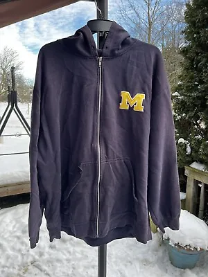 Michigan Wolverines VINTAGE WORN AND TORN Hoodie Mens 2XL Full Zip Sweatshirt • $10.99