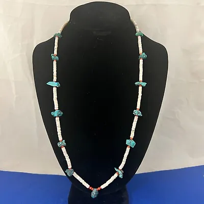 Vintage Native American Sterling Silver Chunky Turquoise Heishi Necklace • $30