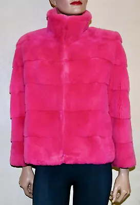 ZANDRA RHODES Hot Pink Sheared Fur Layered Effect Jacket S/M • $2497.85