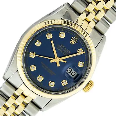 Rolex DateJust 36 Blue Diamond Dial Steel And 18k Yellow Gold Fluted Bezel Watch • $5596