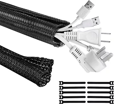 Cable Tidy Sleeve & Management Solution Wire Protector Wire Loom 16.4ft Black • £5.99