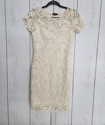 Ambiance Size Large Ivory Lace Womens Short Sleeve Bodycon Dress • $9.99