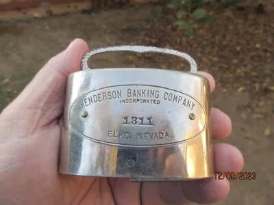 RARE Antique Metal ELKO NEVADA Savings Bank - HENDERSON BANKING COMPANY • $39.95