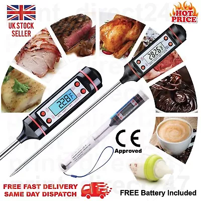 Digital Food Thermometer Probe Cooking Meat Kitchen Temperature BBQ Turkey Milk • £4.49