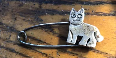 MEXICO 925 Sterling Silver - Vintage Cat Safety Pin Brooch • $2.99
