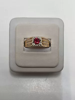 Lab Created Ruby And Natural Diamond Men's Ring 14k Gold • $600