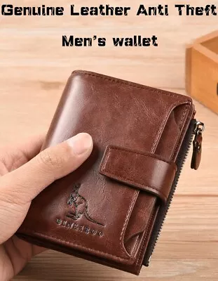 Men's Coin Purse Wallet Fashion RFID Blocking Man Leather Wallet Zipper Business • $15.99