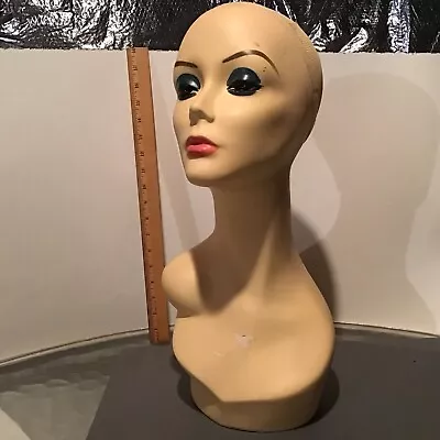 Vintage  Mannequin Head Art Deco Look  Great Smokey  Eyes Shoulder 18” • $25