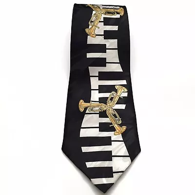 Fratello Men's Black Neck Tie Music Piano Trumpets • $4.99