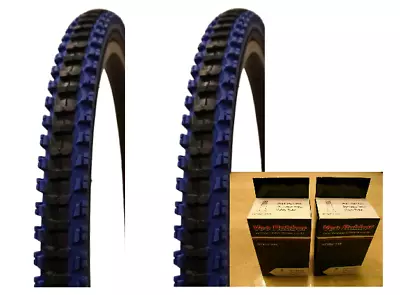2 Pack Vee Rubber Tires 26x1.95 V199 Blue Shoulder Mountain Bike Tires + 2 Tubes • $51.99