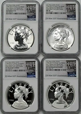 $629 • Buy 2017 PDSW 225th Anniversary American Liberty Silver Medal Set NGC 70/70/70/70