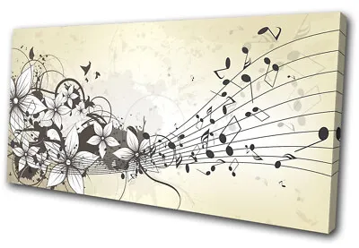 Musical Floral Cream Vintage Abstract SINGLE CANVAS WALL ART Picture Print • £29.99