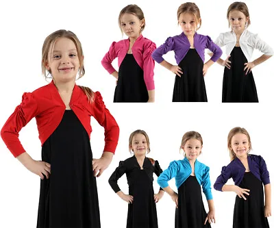  Girls Kids Children's Ruched Sleeve Bolero Shrug Cardigan Party Wedding 2-13 • £3.99