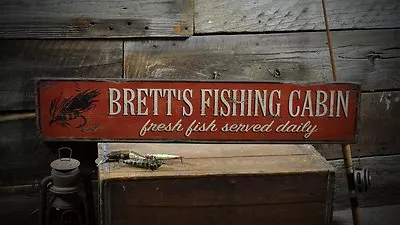 $54 • Buy Personalized Fishing Cabin Sign - Rustic Hand Made Vintage Wooden