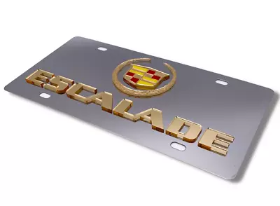 Chrome Cadillac Emblem Premium Steel License Plate With 3D Escalade Gold Logo • $39.95