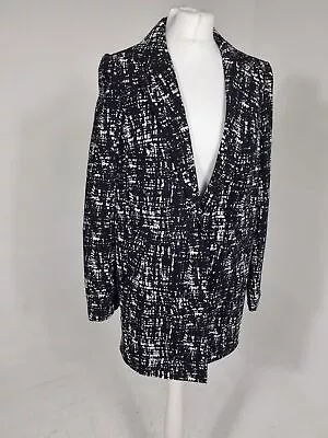 New Boxy Longline Lined Blazer Jacket Size 8 Black White Smart Office Work • £8.90