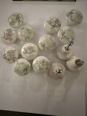 Vintage Porcelain Door Cabinet Knobs Handles. Reclaimed Floral Knobs (14) • $9.95