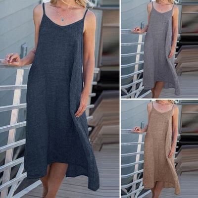 $24.02 • Buy ZANZEA Womens Summer V-Neck Strap Casual Loose Kaftan Party Long Dress Sundress