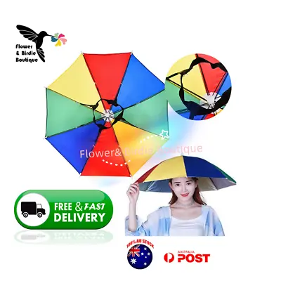 $10.95 • Buy 52cm Cap Rain Headwear Camping Sun Portable Umbrella Hat Fishing New Multicolor 