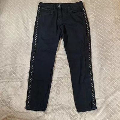 Maison Scotch Womens 27 Denim Jeans Black Slim Boyfriend Mid Rise Stretch Studs • $19.99