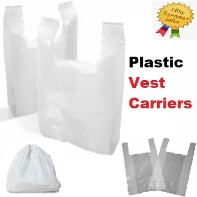 £0.99 • Buy Plastic Vest Carrier Strong Bags White - Supermarkets/Markets Stalls Shops - UK