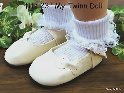 IVORY W/Side Bow MARY JANES DOLL SHOES Fits 23  MY TWINN DOLL CLOTHES • $7.98