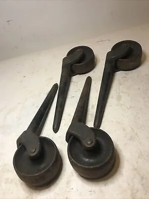 Cast Iron Steel Casters Set Of 4 Factory Cart Wheels Antique Vintage  • $30