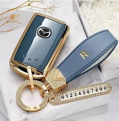 Car Key Fob Case Cover Chain For Mazda 3 Hatchback CX-5 CX-30 CX-9 CX-12 Blue • $16.35