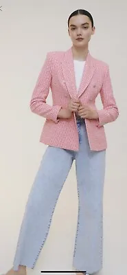 100% Authentic ZARA Pink Tailored Houndstooth Blazer Size: XS • $89.90