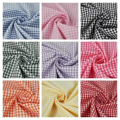 £94.99 • Buy 1/8  Polycotton Gingham Fabric Checked Squares Soft Dress Craft Uniform Material