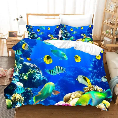 Underwater World Ocean Fish Duvet Quilt Cover Double Comfortable Bedding Set • £29.76