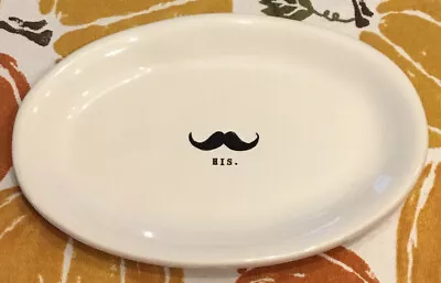 Rae Dunn HIS Black Mustache Oval Plate Artisan Collection By Magenta Excellent • $10