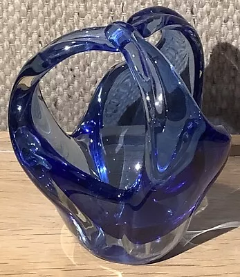 Vintage Art Glass ? Magnor Of Norway Cobalt Blue Round Bowl Vase 13cm Tall • $39.95