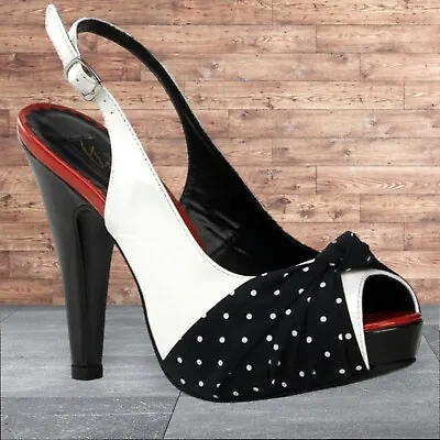 Pin Up Couture Stiletto Red White Black Polka Dot High Heels 'Bettie-09' Sz 7 • £38.57
