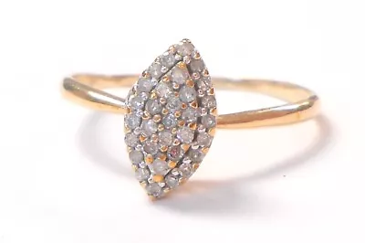 Vintage .15ctw Diamond Cluster 10K Yellow Gold Ring Size 9.75 Marquise Setting • $149