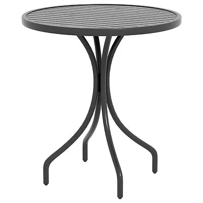 Outsunny Round Garden Table Outdoor Side Table With Steel Frame Slat Top Black • £45.99