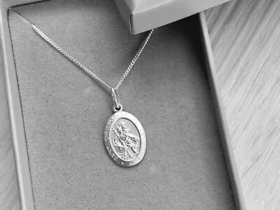 MENS 925 Sterling Silver Oval SAINT CHRISTOPHER Necklace Personalised Gift • £27.50