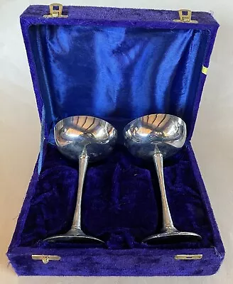 BRIDAL GOBLET Set Wedding Toasting Stemware VELVET BOX Vintage EPNS Silver Lot 2 • $25.99