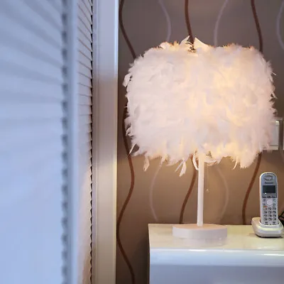 £14.95 • Buy Elegant Fluffy Feather Table Lamp Bedside Bed Corded Led Light Night Light White