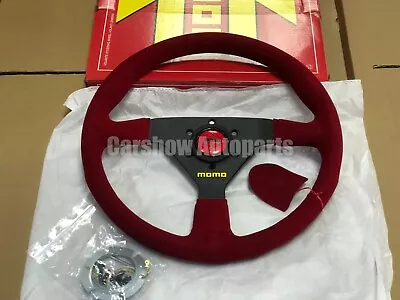 MOMO MC Classic 350mm 14' Red Suede Leather Sport Steering Wheel Thicked Spoke • $114