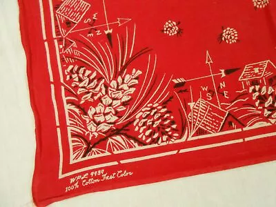 RARE Vtg Antique CABIN TREES PINE CONES  USA Cotton Biker BANDANA Hanky WPL • $49.95