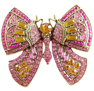 Big 2.75  Unsigned Heidi Daus Style Pink Crystal Rhinestone Butterfly Brooch Pin • $19.99