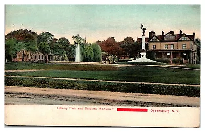 Library Park Civil War Soldiers Monument Ogdensburg NY New York Postcard • $3.99